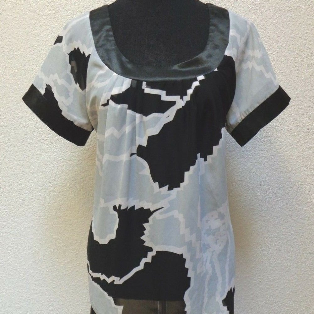 BLACK & GRAY SATIN TRIM TOP L